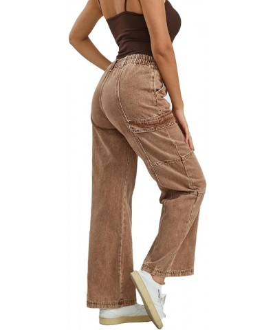 High Waist Baggy Cargo Jeans for Women Flap Pocket Relaxed Fit Straight Wide Leg Y2K Fashion Jeans Ff Khaki $13.20 Jeans