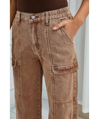 High Waist Baggy Cargo Jeans for Women Flap Pocket Relaxed Fit Straight Wide Leg Y2K Fashion Jeans Ff Khaki $13.20 Jeans