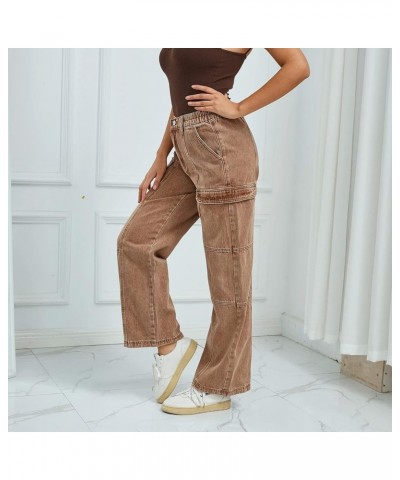 High Waist Baggy Cargo Jeans for Women Flap Pocket Relaxed Fit Straight Wide Leg Y2K Fashion Jeans Ff Khaki $13.20 Jeans