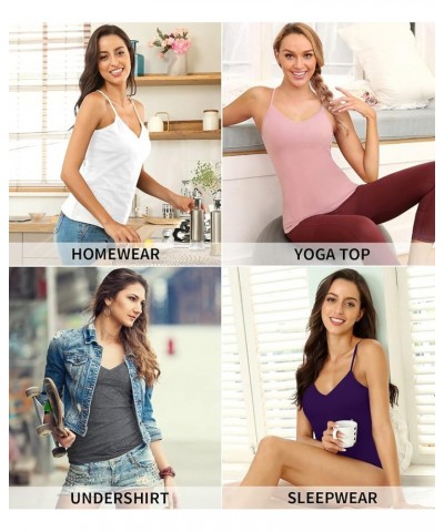 Cotton Shelf Bra Camisoles Adjustable Spaghetti Strap Tank Tops Basic Layer Cami S-5X V Neck - Black/Gray $14.10 Tanks