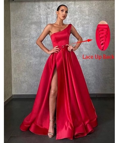 Women's One Shoulder Slit Prom Dresses Long Ball Gowns Satin A-Line Formal Party Gown with Pockets Mauve $33.00 Dresses