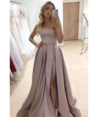 Women's One Shoulder Slit Prom Dresses Long Ball Gowns Satin A-Line Formal Party Gown with Pockets Mauve $33.00 Dresses