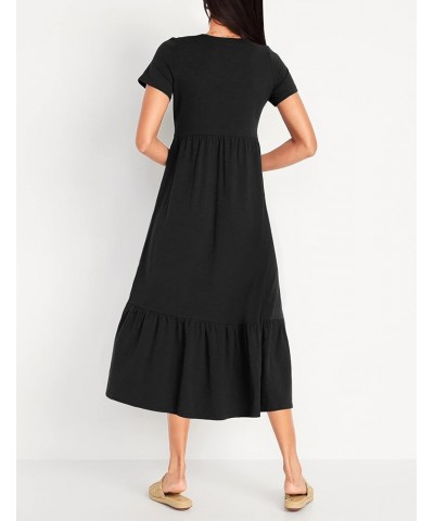 Women's Summer Casual Short Sleeve Crewneck Sundress Flowy Tiered Maxi Beach Dress Long Beach Midi Dress with Pockets. Black ...