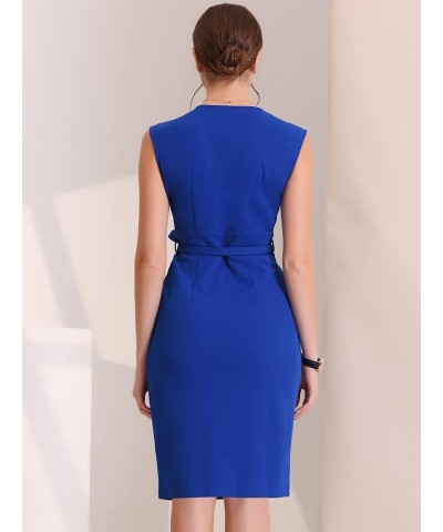 Sheath Dress for Women's Sleeveless V Neck Business Office Belt Pencil Dresses Royal Blue $23.71 Dresses