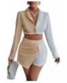 Women's Cropped Colorblock Blazer Jacket and High Waist Side Buttons Irregularly Short Suit Sets Apricot $20.15 Blazers