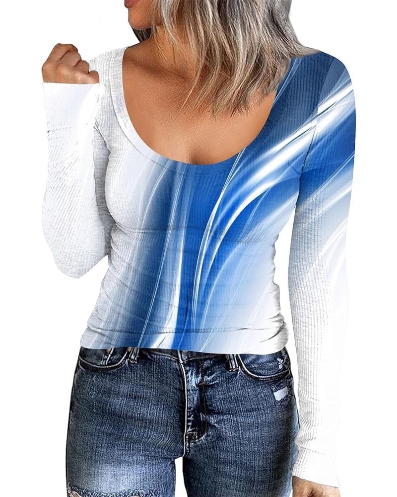 Womens Sweaters Fall Women's Fall Long Sleeve V Neck T Shirts Ribbed Knit Sweater Solid Basic Casual Tee Tops 03-blue $8.89 S...