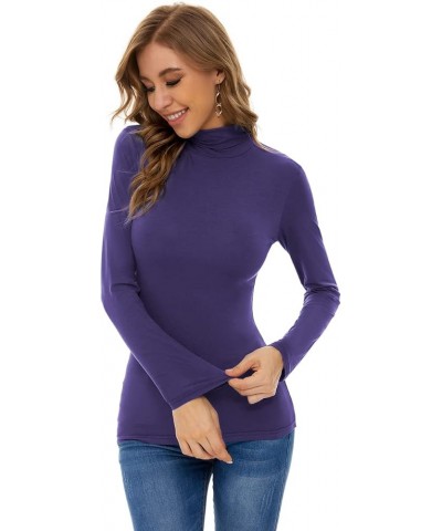 Turtleneck Long Sleeve Active Shirts Base Layer Purple $10.12 Underwear