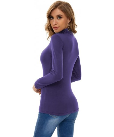 Turtleneck Long Sleeve Active Shirts Base Layer Purple $10.12 Underwear