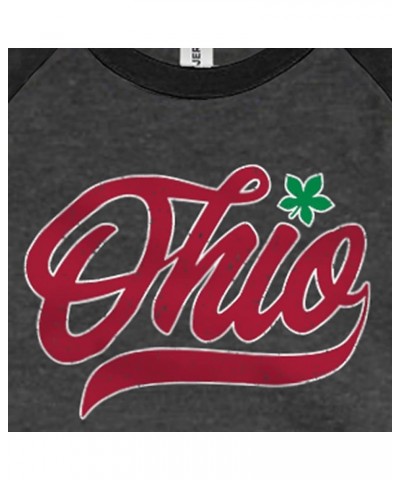 State of Ohio Script Pride Shirt Dot I Buckeye Leaf Unisex Graphic Baseball Tee Black Heather/Black $13.77 T-Shirts