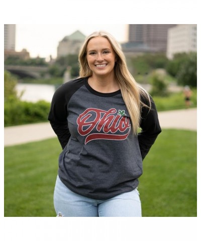 State of Ohio Script Pride Shirt Dot I Buckeye Leaf Unisex Graphic Baseball Tee Black Heather/Black $13.77 T-Shirts