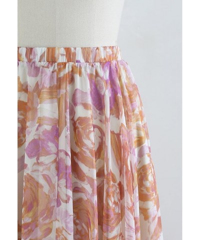 Women's Floral Watercolor Flower Maxi Floral Chiffon Slip Skirt Rose Painting $26.49 Skirts