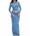 2 Piece Skirt Outfits for Women Sexy Going Out Y2K Long Sleeve Bodycon Crop Tops Shirt High Waist Maxi Skirt Set Blue $10.59 ...