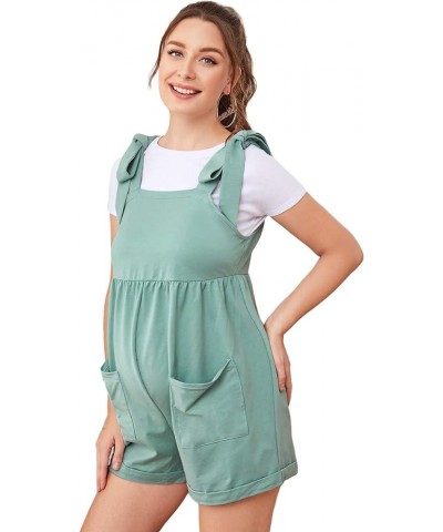 Women's Tie Shoulder Pocket Front Sleeveless Maternity Cami Romper Overall Jumpsuit Mint Green $14.85 Rompers