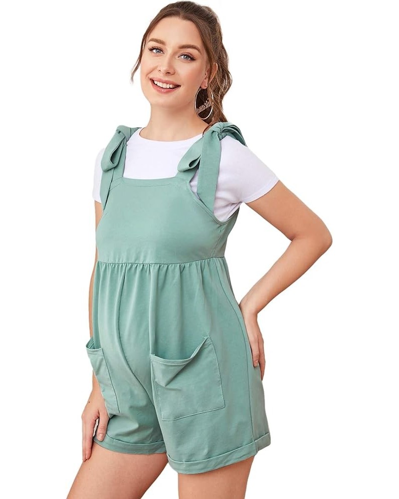 Women's Tie Shoulder Pocket Front Sleeveless Maternity Cami Romper Overall Jumpsuit Mint Green $14.85 Rompers