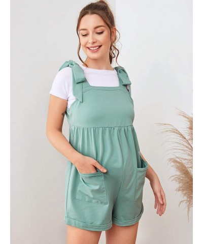 Women's Tie Shoulder Pocket Front Sleeveless Maternity Cami Romper Overall Jumpsuit Mint Green $14.85 Rompers