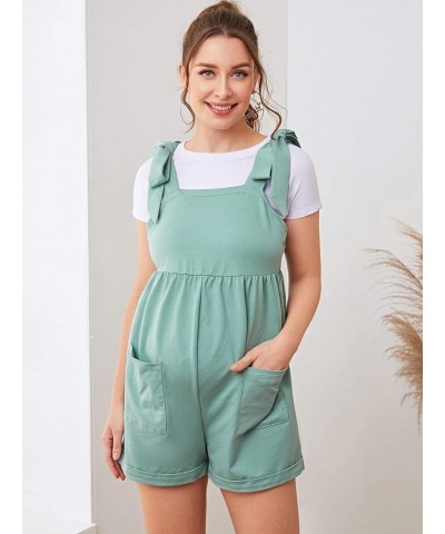 Women's Tie Shoulder Pocket Front Sleeveless Maternity Cami Romper Overall Jumpsuit Mint Green $14.85 Rompers