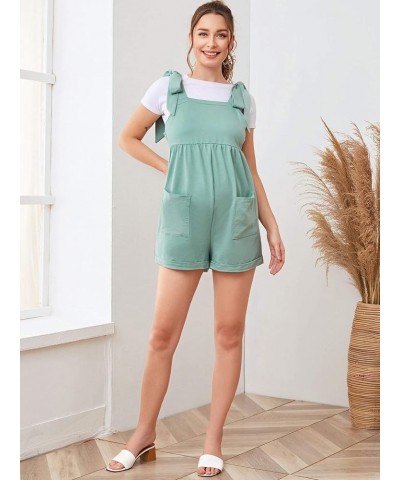 Women's Tie Shoulder Pocket Front Sleeveless Maternity Cami Romper Overall Jumpsuit Mint Green $14.85 Rompers