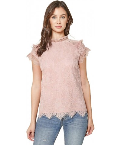 Women's You Complete Me Lace Mock Neck Top Mauve $19.30 Tops