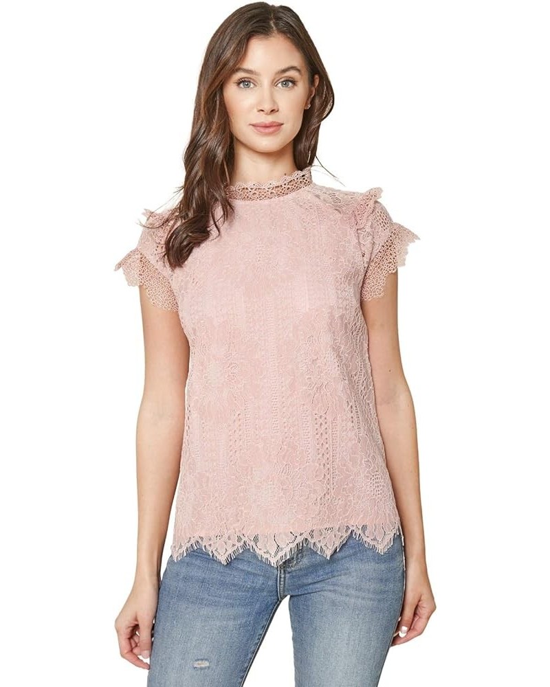 Women's You Complete Me Lace Mock Neck Top Mauve $19.30 Tops