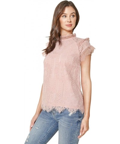 Women's You Complete Me Lace Mock Neck Top Mauve $19.30 Tops