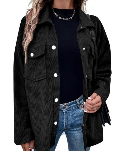 Womens Waffle Knit Long Shacket Jacket Oversized Casual Blouses Button Down Collared Dressy Shirts Black $20.51 Blouses