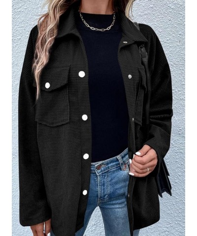 Womens Waffle Knit Long Shacket Jacket Oversized Casual Blouses Button Down Collared Dressy Shirts Black $20.51 Blouses