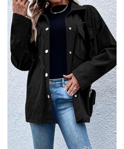 Womens Waffle Knit Long Shacket Jacket Oversized Casual Blouses Button Down Collared Dressy Shirts Black $20.51 Blouses