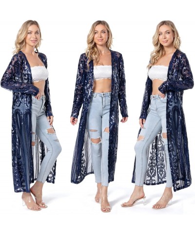 Women's Sequin Cardigan Summer Cover Up Dress Glitter Sparkle Open Front Coat Dresses Duster for Evening Prom Navy Blue $21.9...