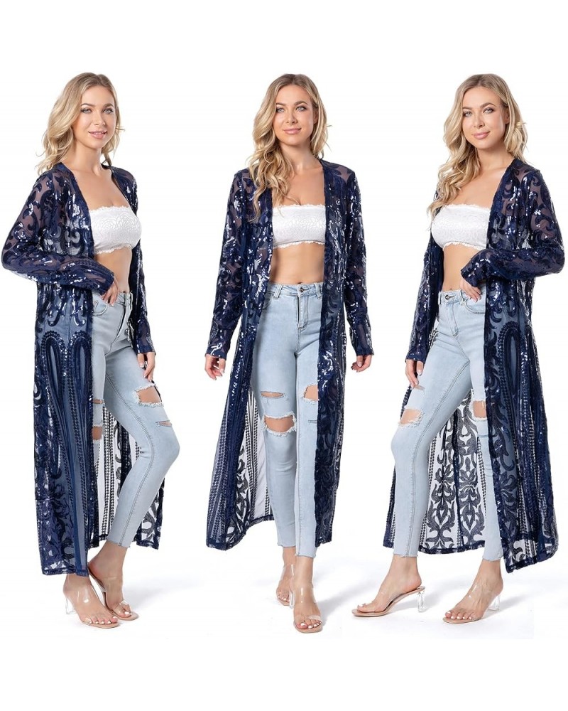 Women's Sequin Cardigan Summer Cover Up Dress Glitter Sparkle Open Front Coat Dresses Duster for Evening Prom Navy Blue $21.9...