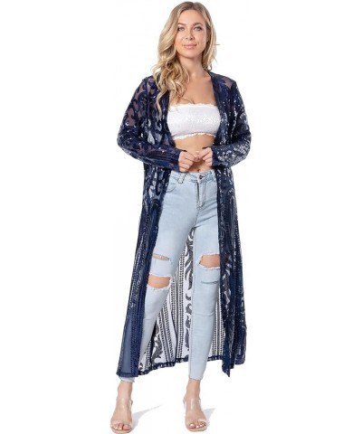 Women's Sequin Cardigan Summer Cover Up Dress Glitter Sparkle Open Front Coat Dresses Duster for Evening Prom Navy Blue $21.9...