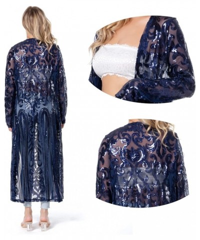 Women's Sequin Cardigan Summer Cover Up Dress Glitter Sparkle Open Front Coat Dresses Duster for Evening Prom Navy Blue $21.9...