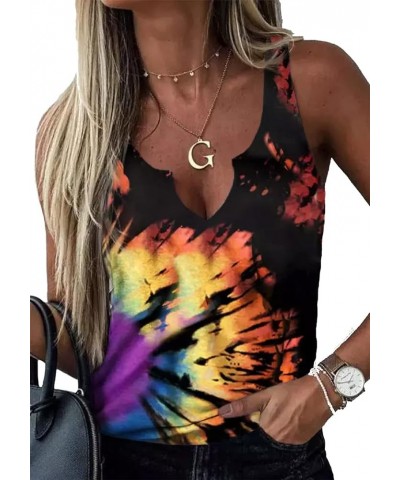 Reverse Tie Dye Rainbow Hollow Out V Neck Short Sleeve Tee Shirt for Women Summer Basic Tops Keyhole Neck Tshirts Blouse Rain...