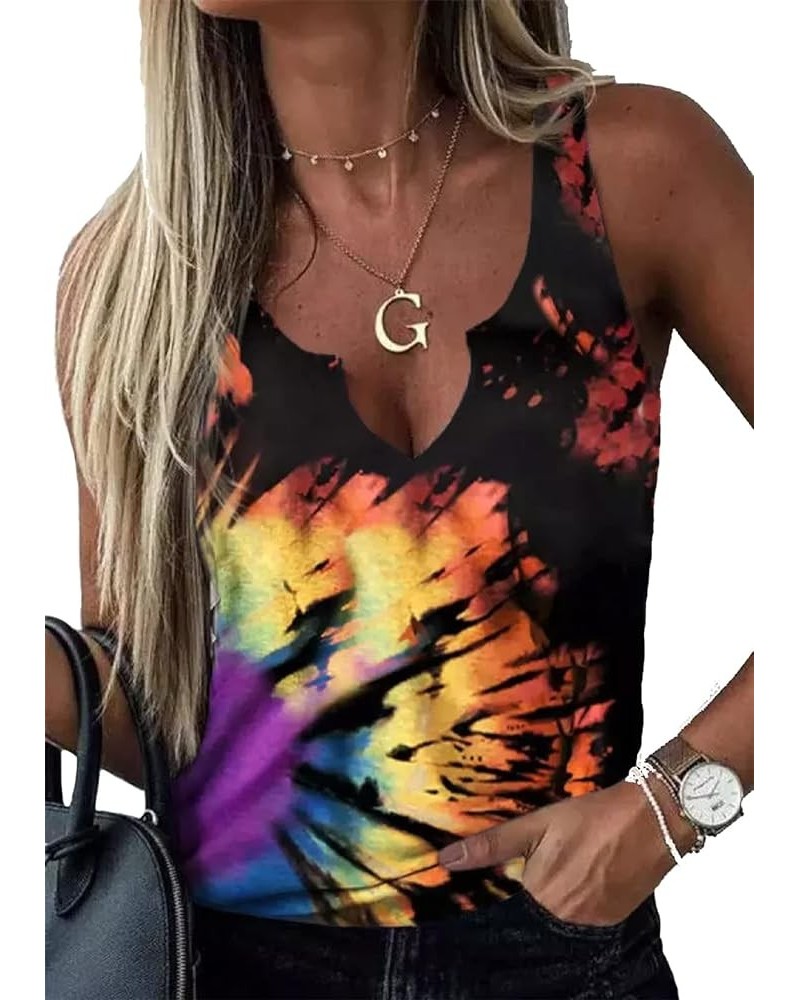 Reverse Tie Dye Rainbow Hollow Out V Neck Short Sleeve Tee Shirt for Women Summer Basic Tops Keyhole Neck Tshirts Blouse Rain...