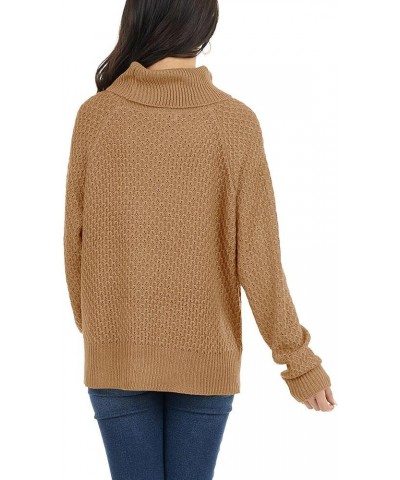 Womens Turtleneck Long Sleeve Knit Pullover Sweaters Solid Fall Winter Casual Spilt Hem Sweater Tops Light Tan $5.30 Sweaters