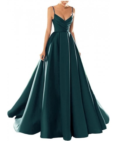 Women's Satin Spaghetti Straps Backless Ruched A Line Maxi Dresses Cocktail Elegant Dresses for Evening Party Teal $38.99 Dre...