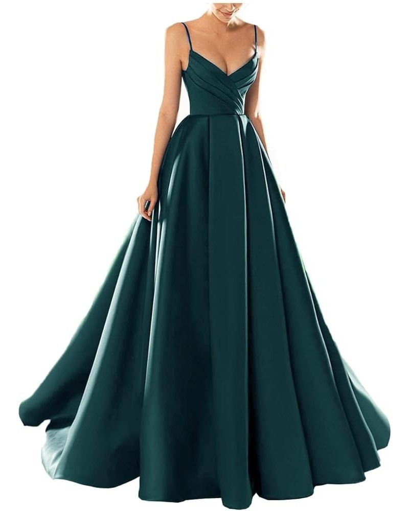 Women's Satin Spaghetti Straps Backless Ruched A Line Maxi Dresses Cocktail Elegant Dresses for Evening Party Teal $38.99 Dre...