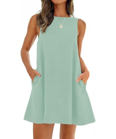 Women's 2024 Summer Sleeveless Tunic Mini Dress Casual Crew Neck Backless Sundress Loose Flowy Short Tank Dresses Sage $15.68...