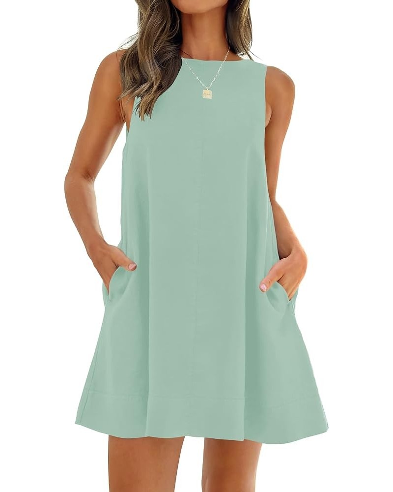 Women's 2024 Summer Sleeveless Tunic Mini Dress Casual Crew Neck Backless Sundress Loose Flowy Short Tank Dresses Sage $15.68...