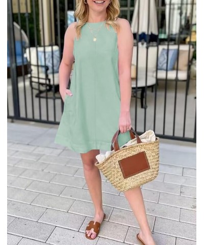 Women's 2024 Summer Sleeveless Tunic Mini Dress Casual Crew Neck Backless Sundress Loose Flowy Short Tank Dresses Sage $15.68...