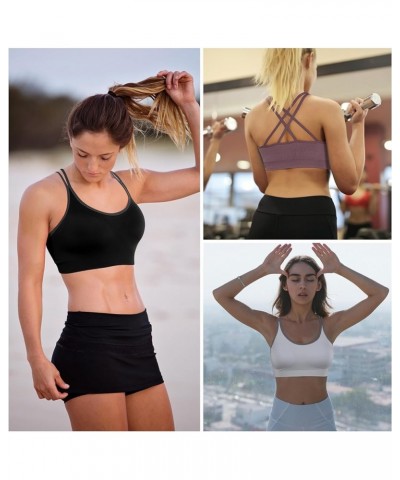 Strappy Women's Sports Bra Cross Back Tops for Running Fitness Removable Padded Workout Yoga Bras 3pack(black+white+purple) $...