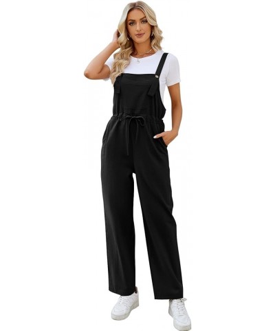 Women Loose Jumpsuits Casual Overalls Adjustable Straps Drawstring Wide Leg Romper with Pockets Black $20.13 Overalls