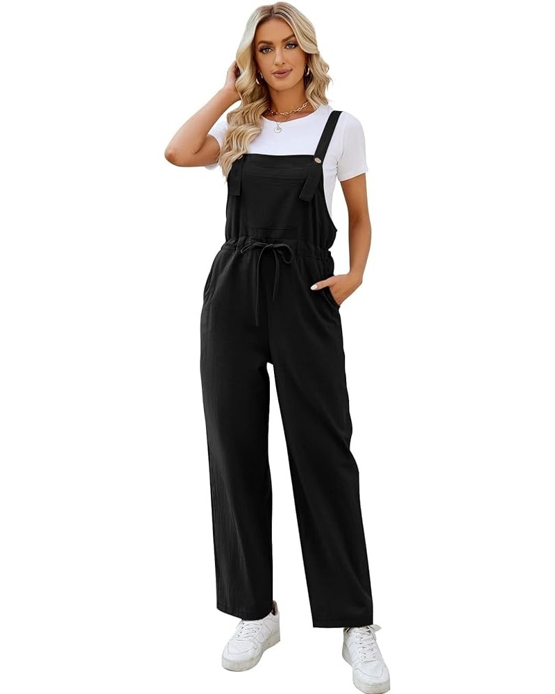 Women Loose Jumpsuits Casual Overalls Adjustable Straps Drawstring Wide Leg Romper with Pockets Black $20.13 Overalls