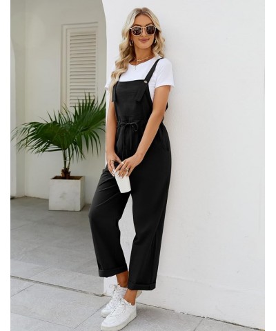 Women Loose Jumpsuits Casual Overalls Adjustable Straps Drawstring Wide Leg Romper with Pockets Black $20.13 Overalls