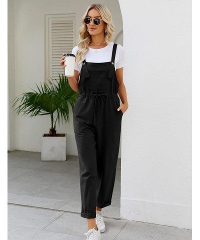 Women Loose Jumpsuits Casual Overalls Adjustable Straps Drawstring Wide Leg Romper with Pockets Black $20.13 Overalls