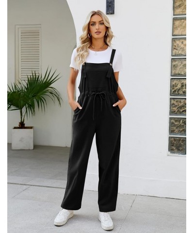 Women Loose Jumpsuits Casual Overalls Adjustable Straps Drawstring Wide Leg Romper with Pockets Black $20.13 Overalls