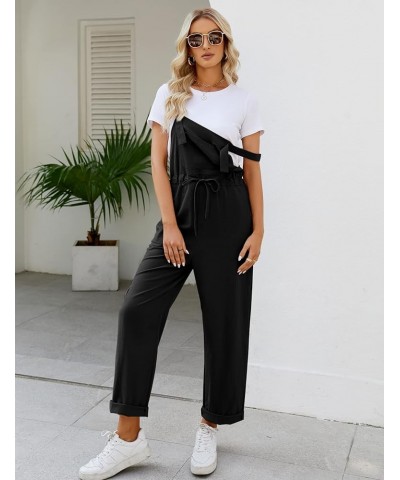 Women Loose Jumpsuits Casual Overalls Adjustable Straps Drawstring Wide Leg Romper with Pockets Black $20.13 Overalls