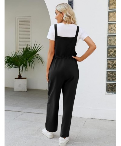 Women Loose Jumpsuits Casual Overalls Adjustable Straps Drawstring Wide Leg Romper with Pockets Black $20.13 Overalls