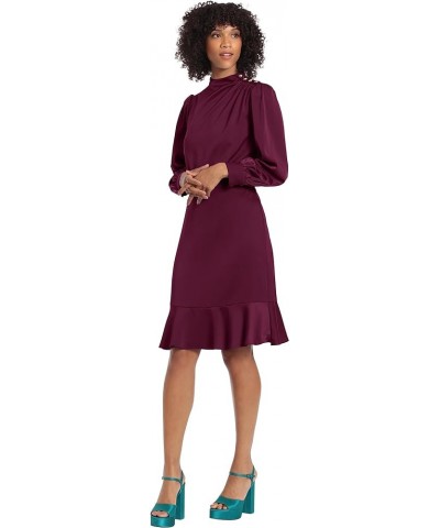 Women's High Neck Heavy Charmeuse Dress Workwear Office Event Party Holiday Guest of Dark Purple $29.40 Dresses