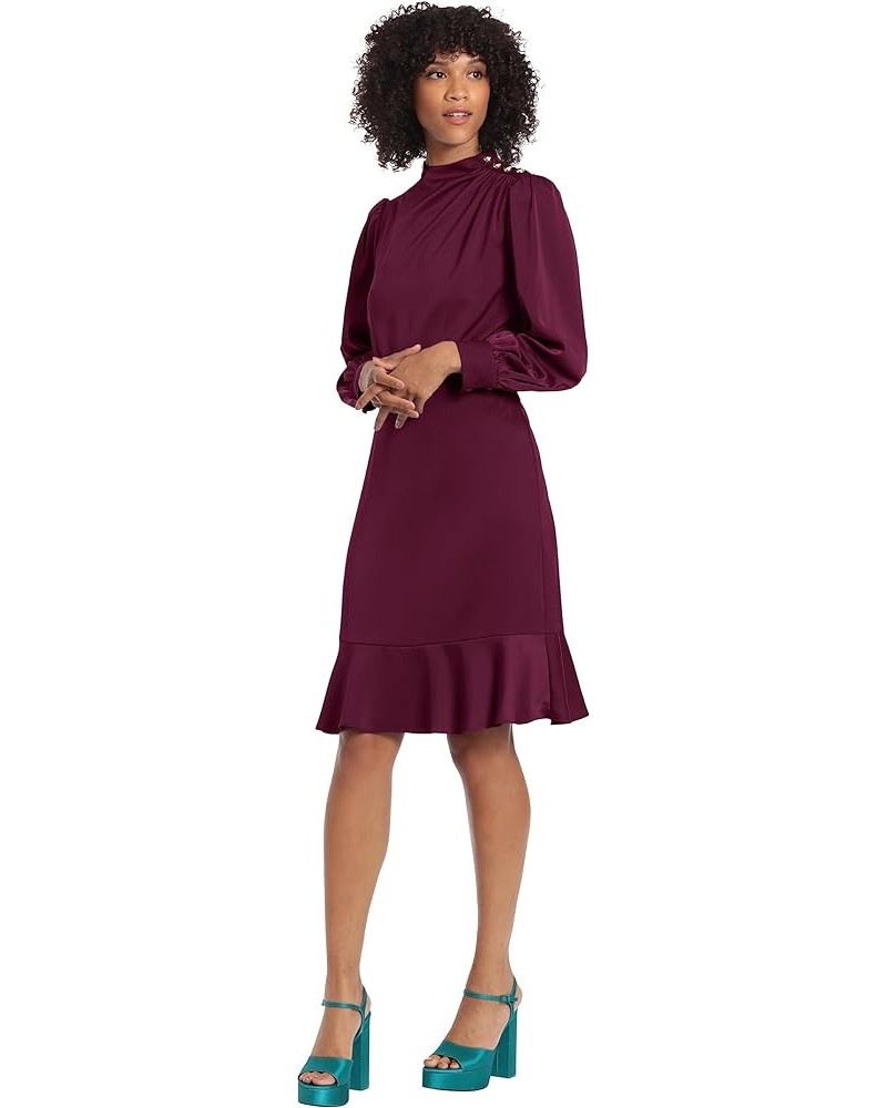 Women's High Neck Heavy Charmeuse Dress Workwear Office Event Party Holiday Guest of Dark Purple $29.40 Dresses