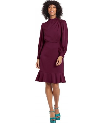 Women's High Neck Heavy Charmeuse Dress Workwear Office Event Party Holiday Guest of Dark Purple $29.40 Dresses